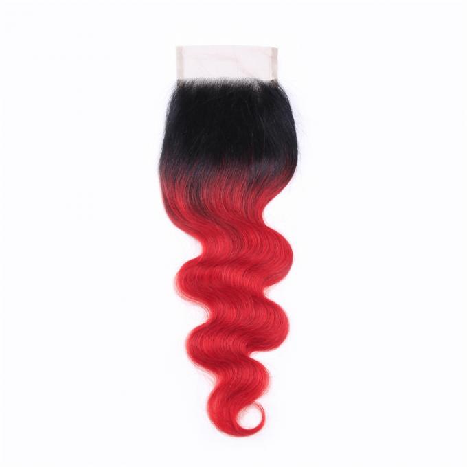 1Б волосы девственницы красного закрытия шнурка 4кс4 объемной волны 100% реальные человеческие 18 дюймов
