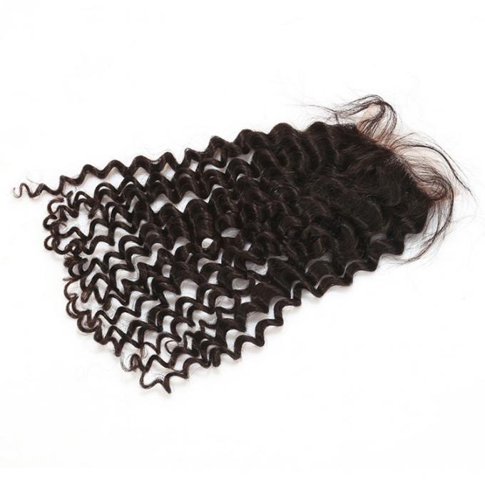 Закрытие 4" шнурка верхней части текстуры бразильских волос девственницы курчавое» размер шнурка кс4 для черной дамы